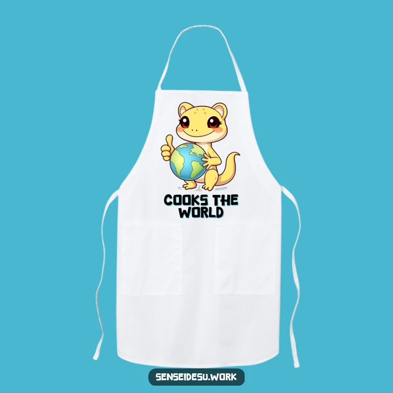 Funny Gecko Globe Apron: Explorer Chef for Kitchen & Humorous Gift