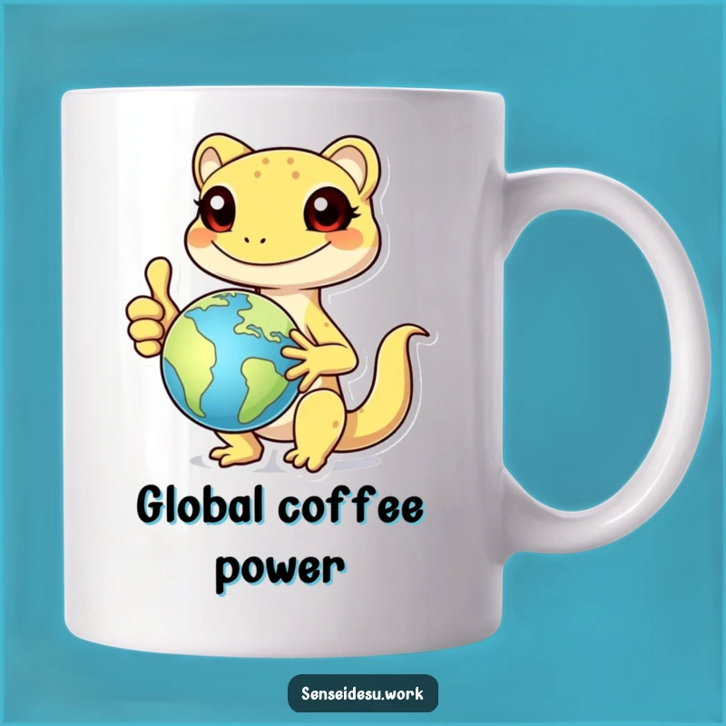 Funny Gecko Globe Mug: Cheerful Explorer Gift for a Humorous World View