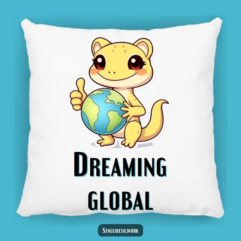Funny Gecko Globe Pillow: Soft Explorer Cushion for Cozy, Humorous Gift