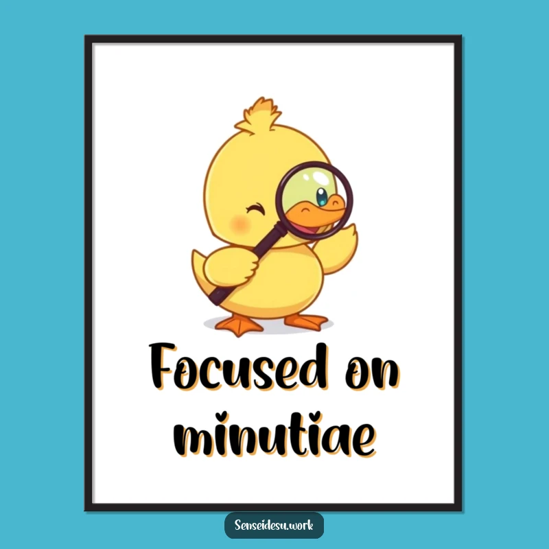 Funny Duckling Monocle Digital Art: Sophisticated Bird with Magnifying Glass Printable