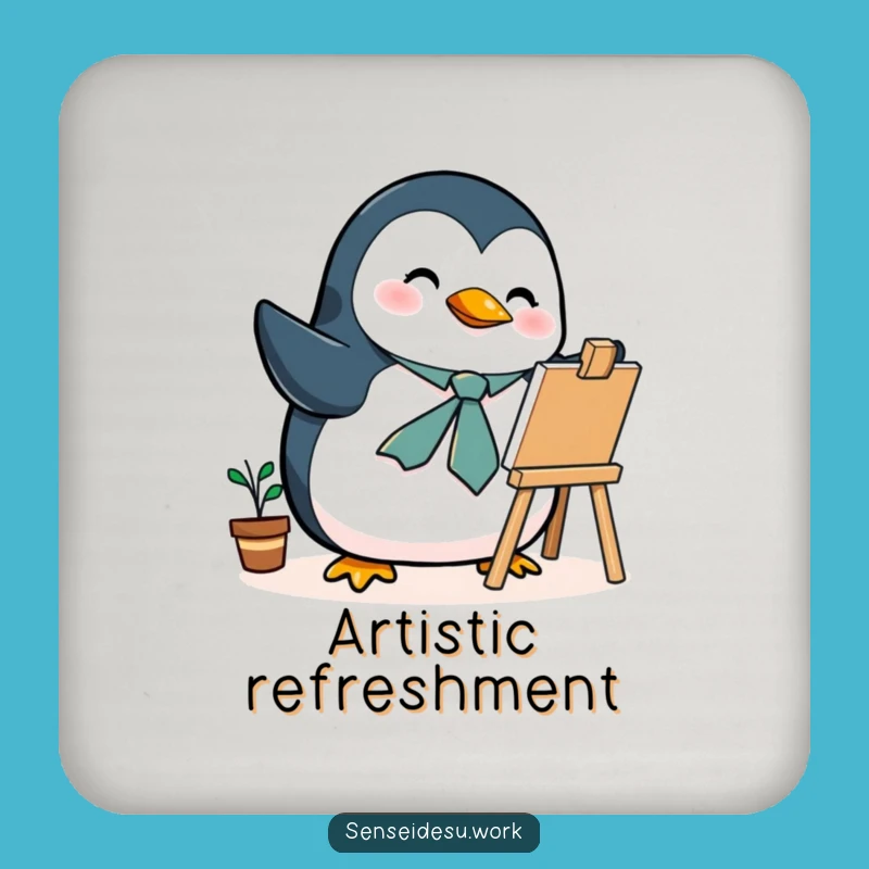 Funny Penguin Artist Drink Coaster: Protect Surfaces with Dapper Bird Flair