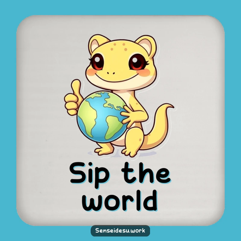 Funny Gecko Globe Coaster: Explorer Decor for Tables & Humorous Gift