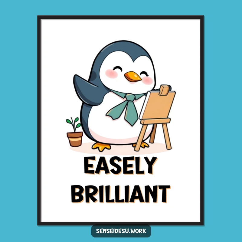Funny Penguin Artist Poster: Dapper Bird Creating Art for Your Wall Decor
