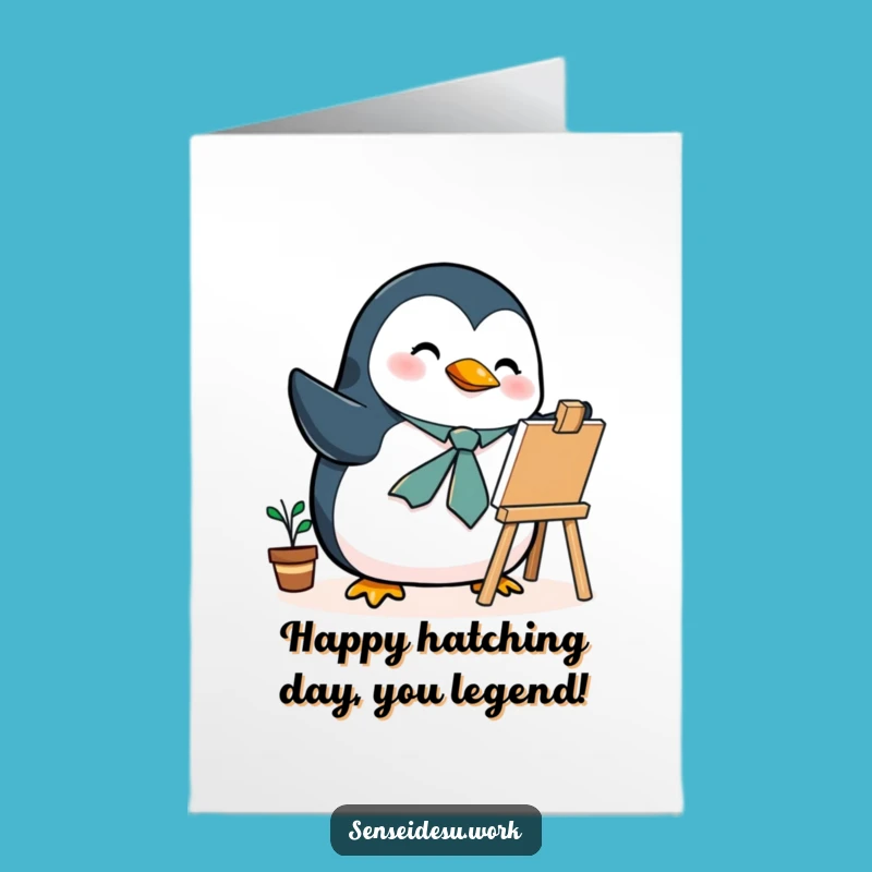Free Printable Penguin Birthday Card: Dapper Artist Penguin - Funny Downloadable Gift!
