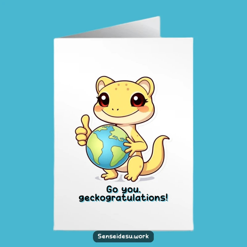 Free Printable Congrats Card: Gecko's Global Success Funny Downloadable Gift