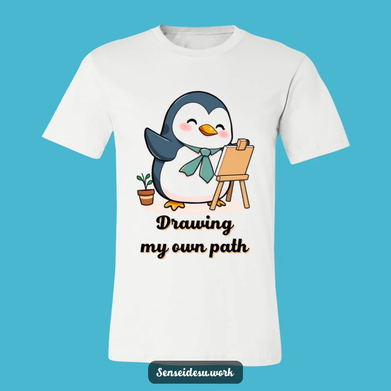 Funny Penguin Artist T-Shirt: Dressed-Up Bird Drawing with Passion and Humor